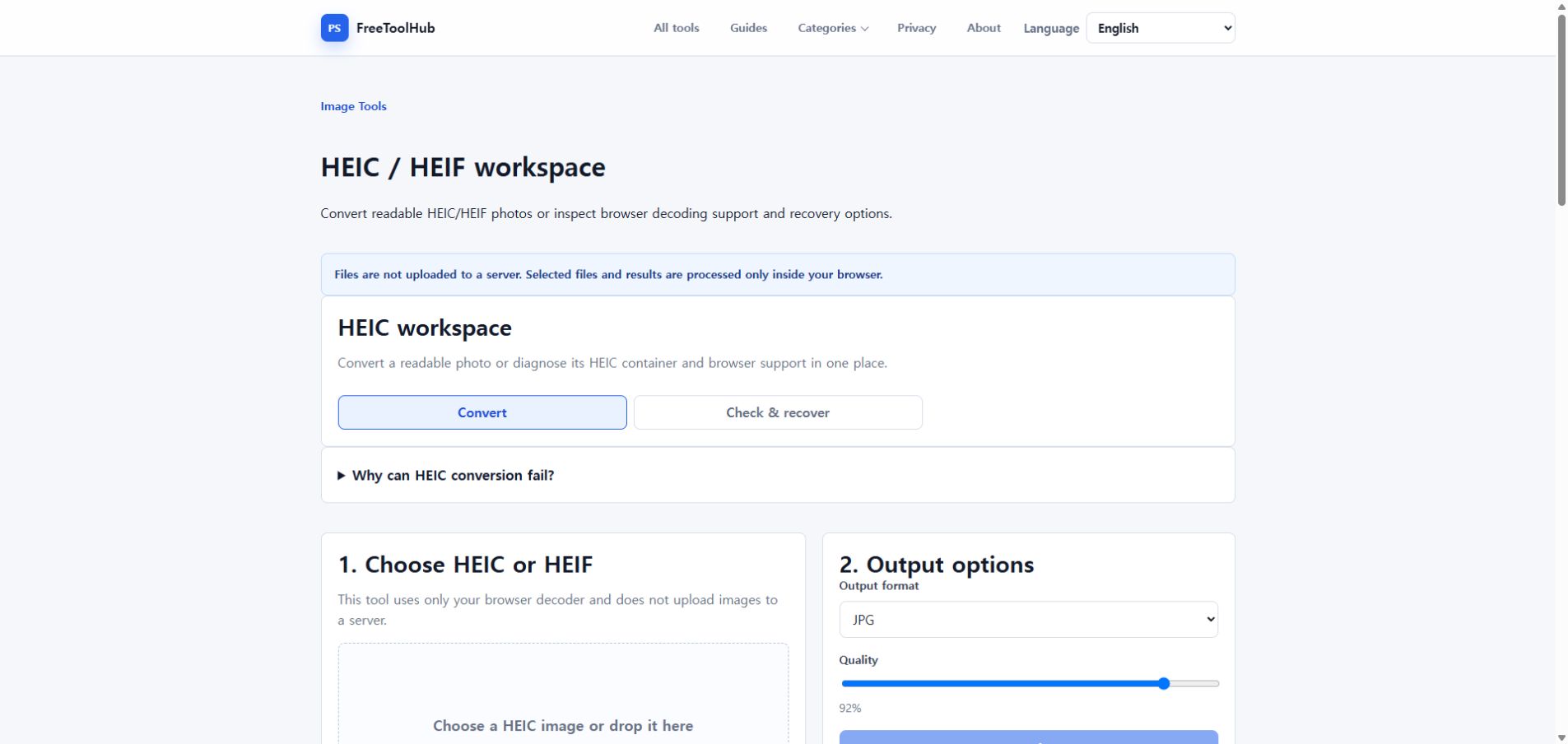 Current published workspace used while checking “What to check when HEIC conversion fails”.